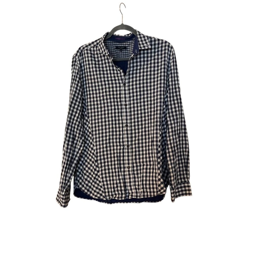 Ted Baker London Size 6 Mens Button Down Dress Shirt Blue Check Plaid